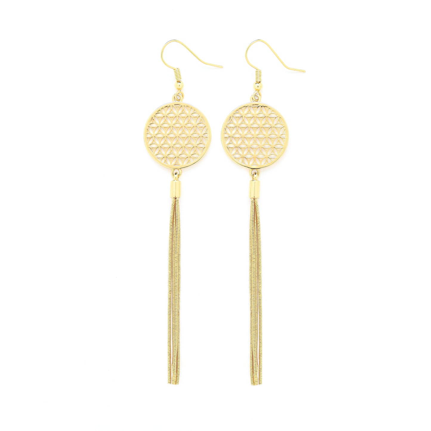 Flower of Life Tassel Earrings, 18K Gold over Sterling Silver