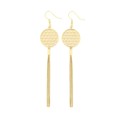 Flower of Life Tassel Earrings, 18K Gold over Sterling Silver