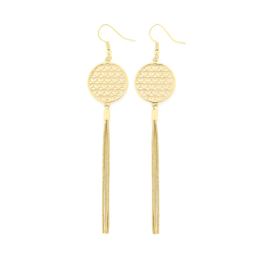 Flower of Life Tassel Earrings, 18K Gold over Sterling Silver