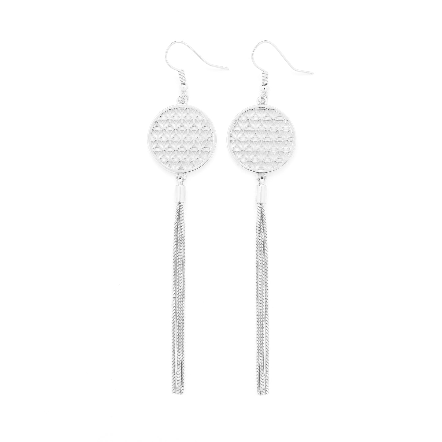 Flower of Life Tassel Earrings, 18K Gold over Sterling Silver