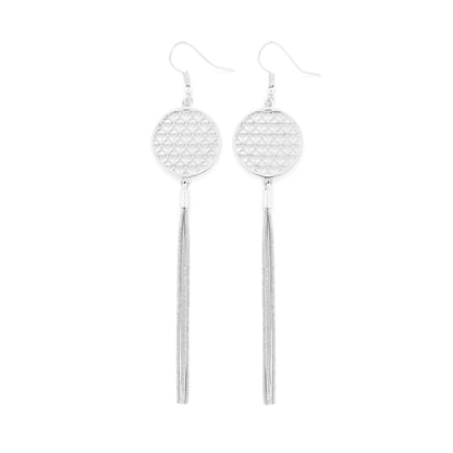 Flower of Life Tassel Earrings, White Rhodium