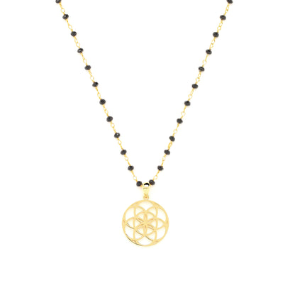 Energy Clearing Seed of Life Necklace, Black Spinel, 18k Gold Finish