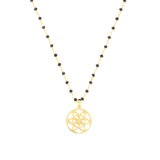 Energy Clearing Seed of Life Necklace, Black Spinel, 18k Gold Finish