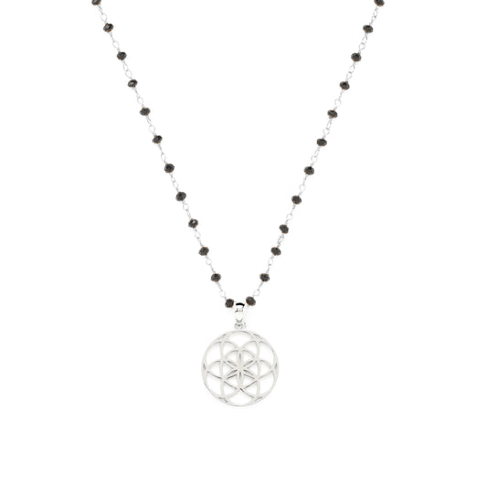 Energy Clearing Seed of Life Necklace, Black Spinel, White Rhodium