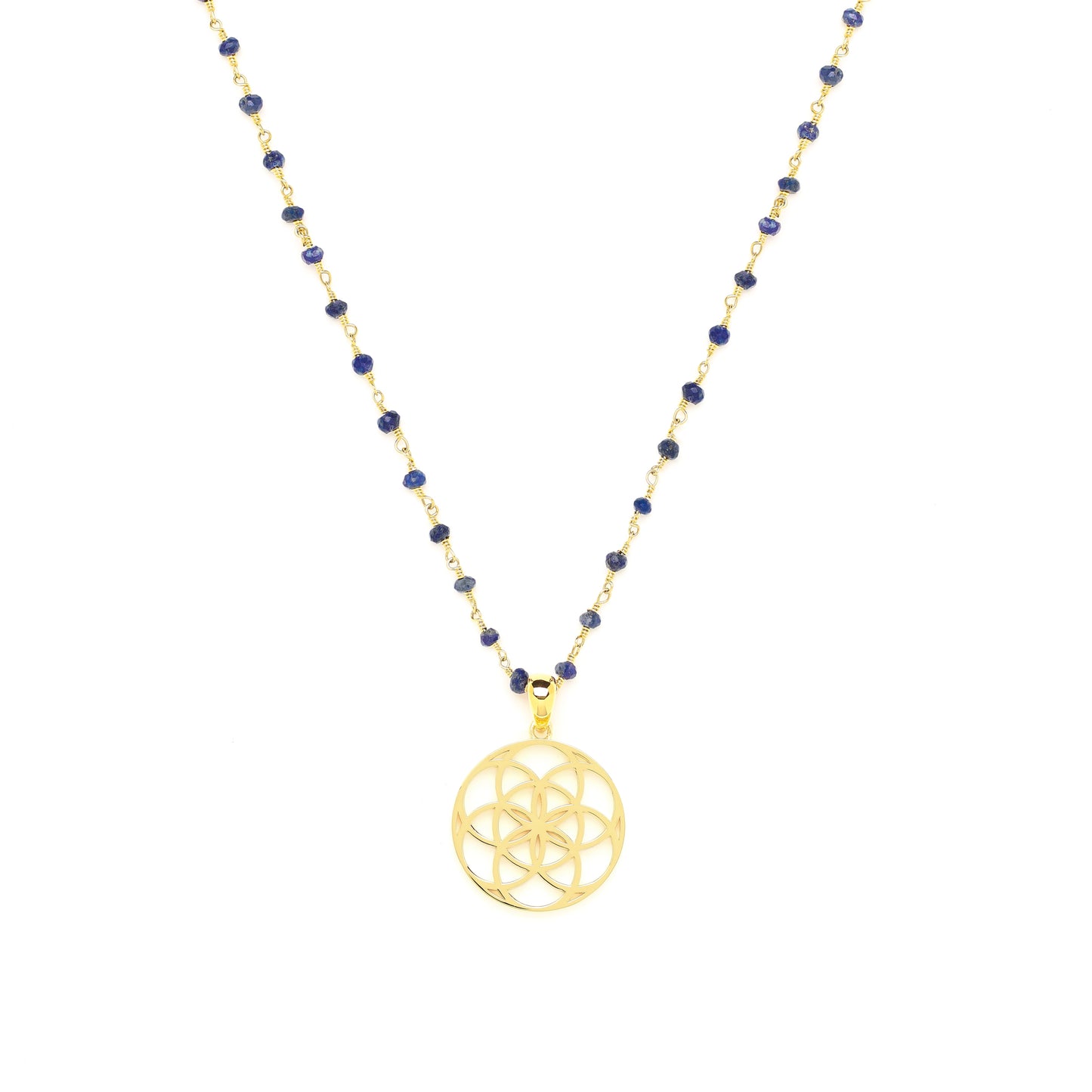 Truth & Awareness Seed of Life Necklace, Lapis Lazuli, 18k Gold Finish