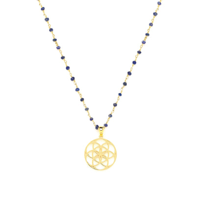 Truth & Awareness Seed of Life Necklace, Lapis Lazuli, 18k Gold Finish