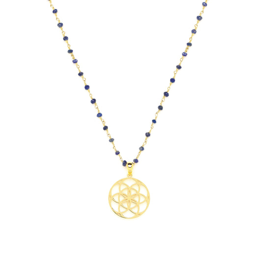 Truth & Awareness Seed of Life Necklace, Lapis Lazuli, 18k Gold Finish