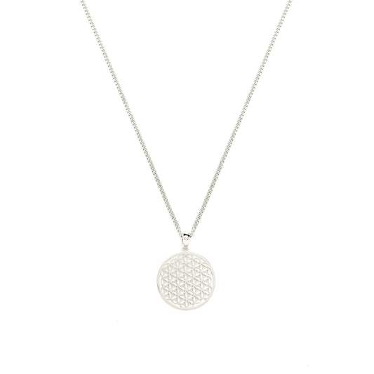 Flower of Life Necklace, White Rhodium, All Gender