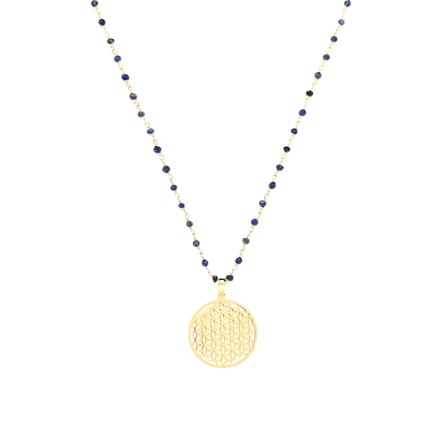 Spiritual Wisdom Flower of Life Necklace, Lapis Lazuli, 18K Gold Vermeil