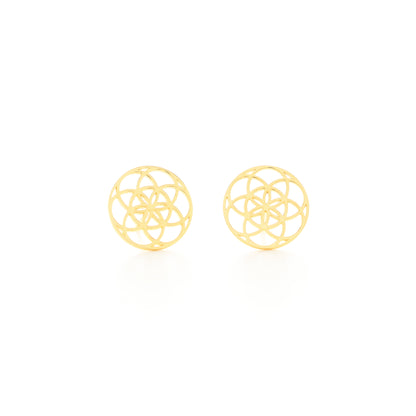 Seed of Life Stud Earrings, 18k Gold