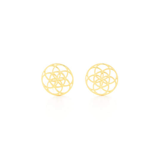 Seed of Life Stud Earrings, 18k Gold