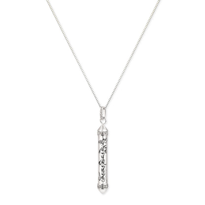 OM MANI PADME HUM Sterling Silver White Topaz Prayer Necklace, White Rhodium, 22 inches