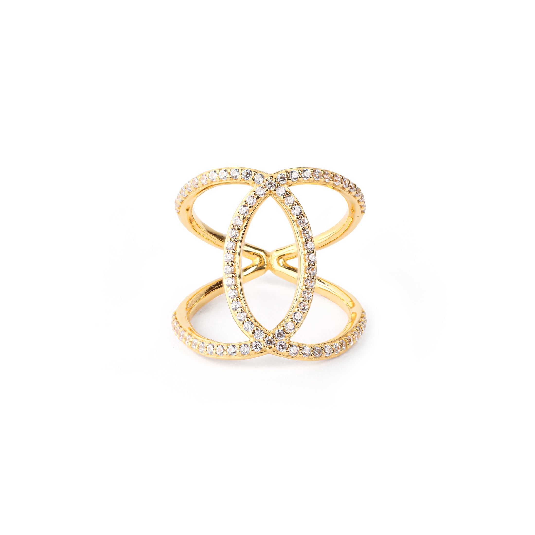 Ascension Criss Cross Ring, 18k Gold, White Topaz