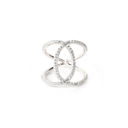 Ascension Criss Cross Ring, White Rhodium, White Topaz