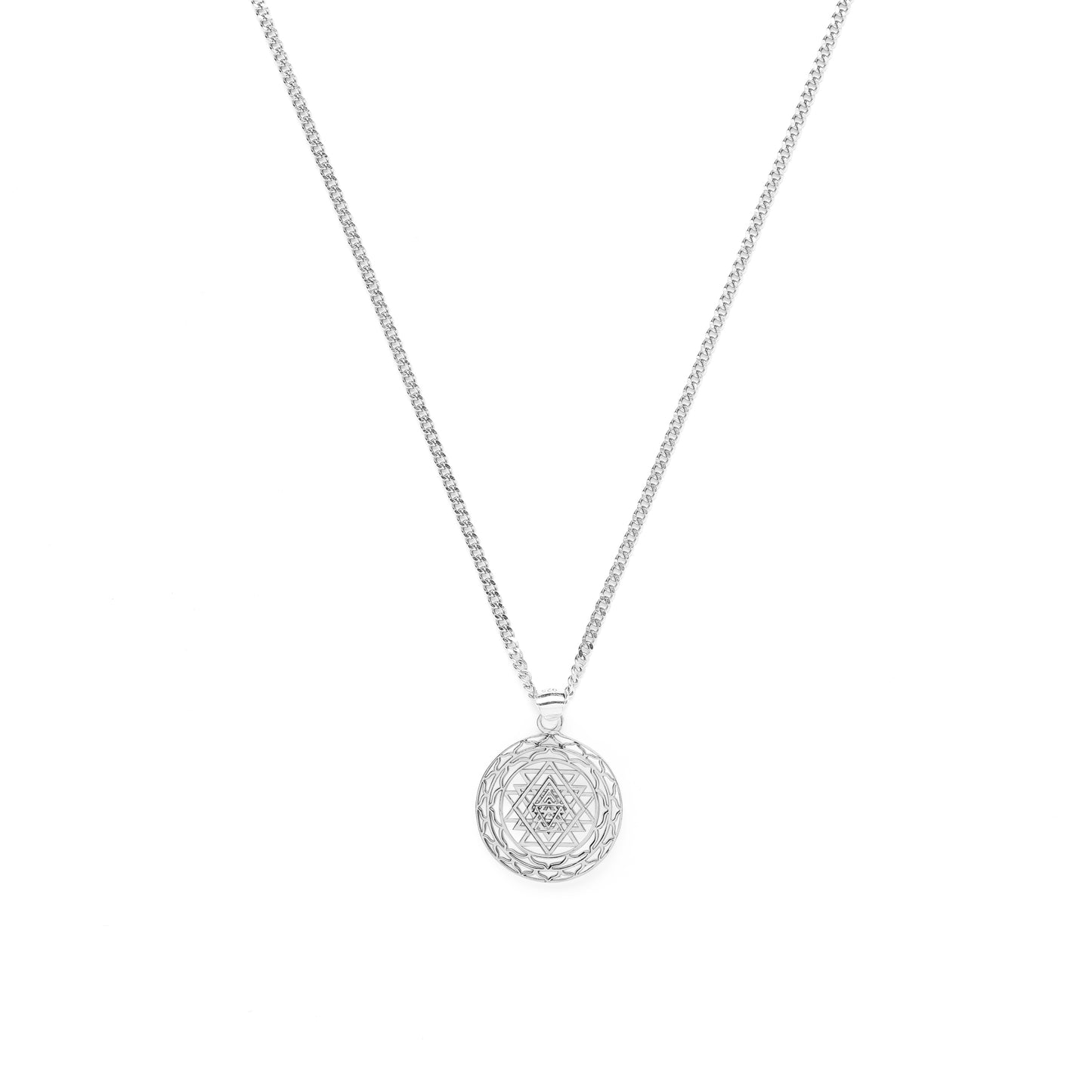 Sri Yantra Supreme Manifestor All Gender Necklace, White Rhodium