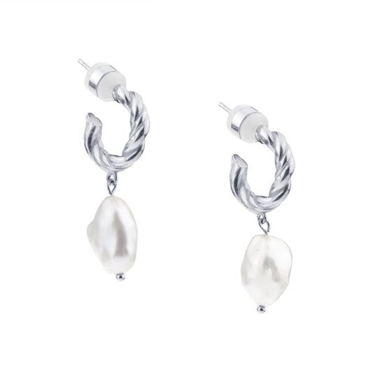 Baroque Freshwater Pearl Twisted Hoop Earring, Sterling Silver *Seen on Alessandra Ambrosio