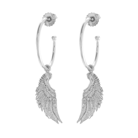 Angel Wing Hoop Earrings White Rhodium