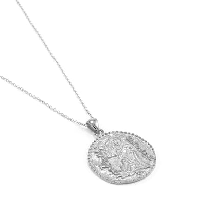 Athena Antique Coin Necklace, White Rhodium