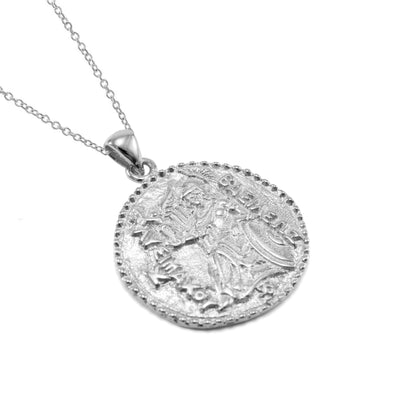 Athena Antique Coin Necklace, White Rhodium