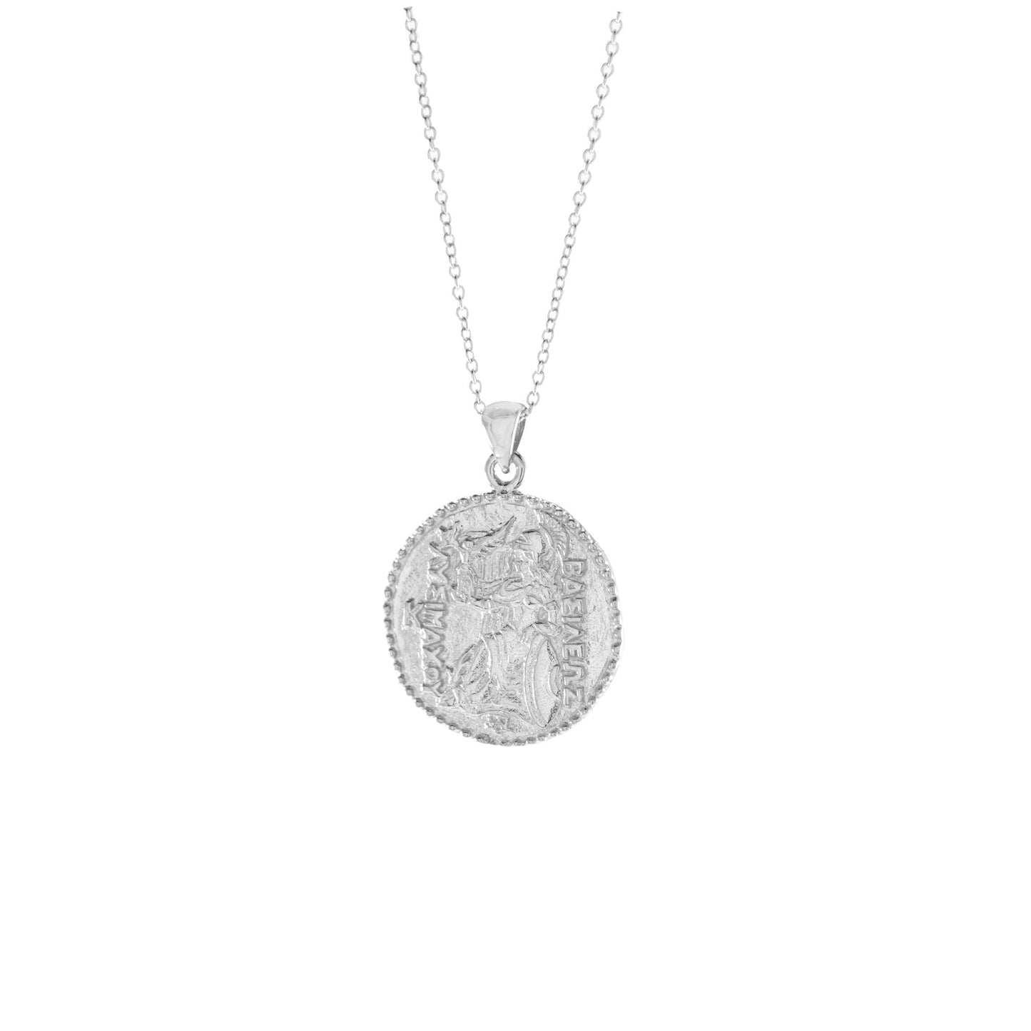 Athena Antique Coin Necklace, White Rhodium