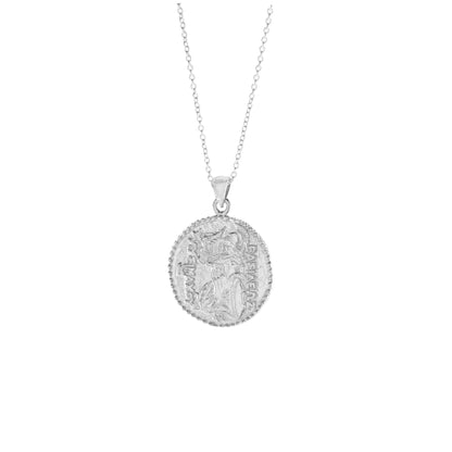 Athena Antique Coin Necklace, White Rhodium