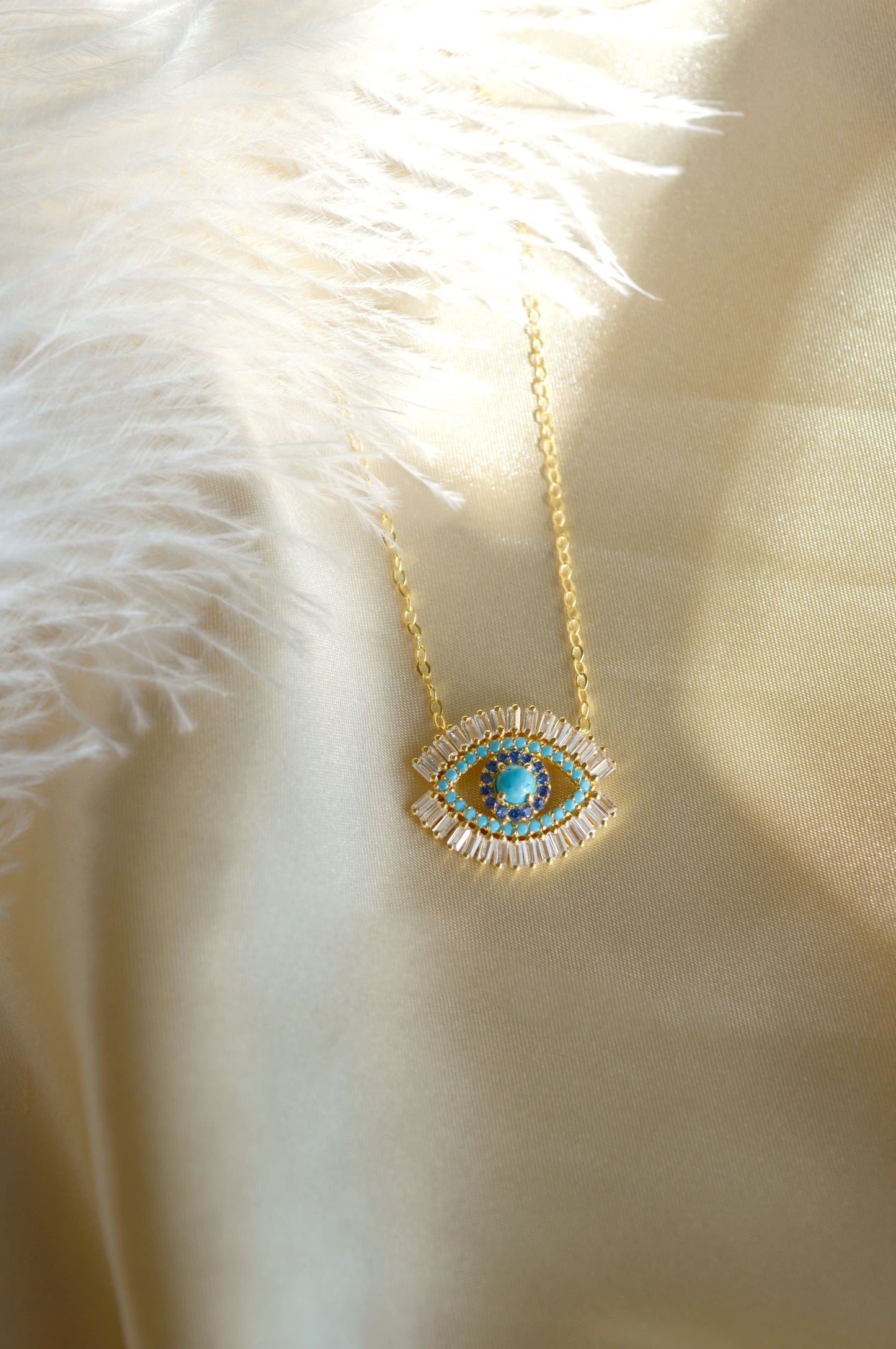 Evil Eye Necklace, 18k Gold Vermeil with Turquoise and Zirconia Baguette Diamonds *Seen on Alessandra Ambrosio