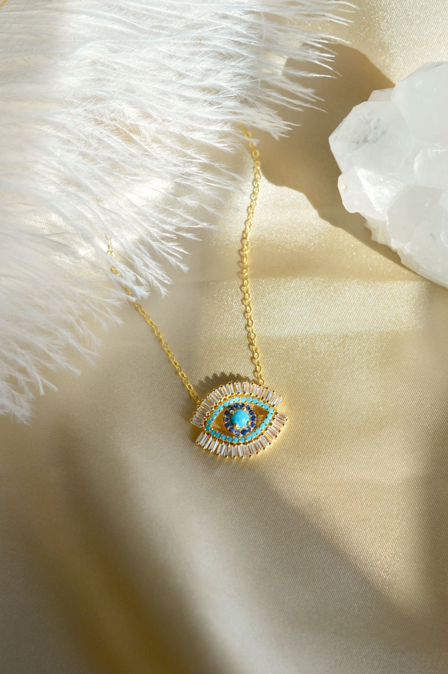 Evil Eye Necklace, 18k Gold Vermeil with Turquoise and Zirconia Baguette Diamonds *Seen on Alessandra Ambrosio