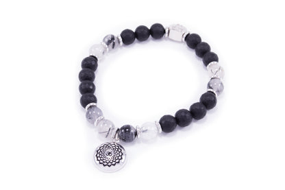 Chakra Crown Activation Bracelet, Rutilated Quartz & Onyx