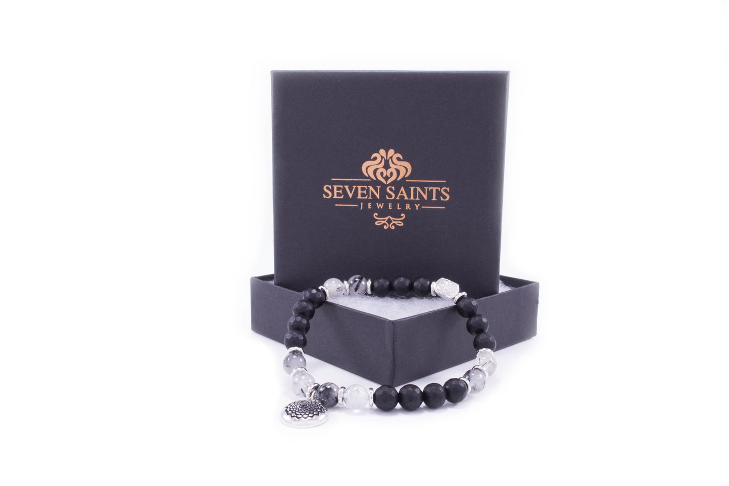 Chakra Crown Activation Bracelet, Rutilated Quartz & Onyx