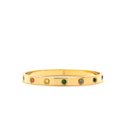 Chakra Healing Stone Bangle, 18k Gold finished Stainless Steel