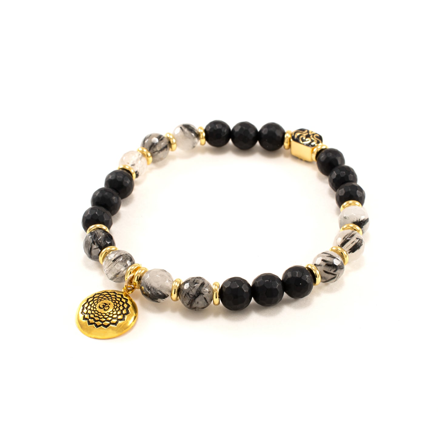 Chakra Crown Activation Bracelet, Rutilated Quartz & Onyx