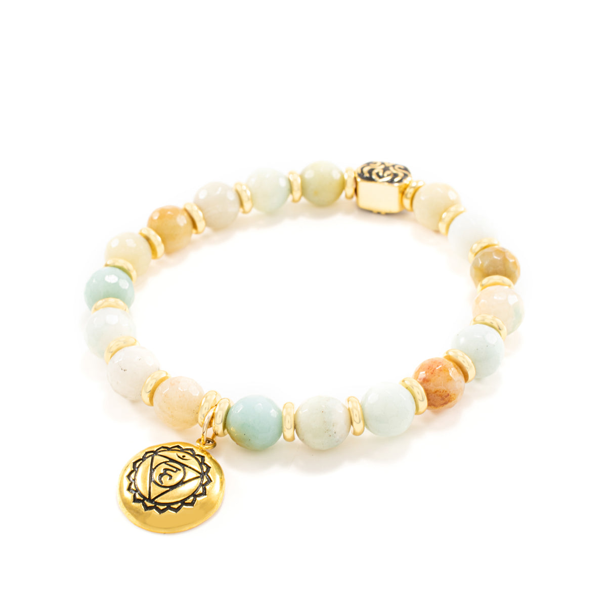 Throat Chakra Activation Bracelet Amazonite, 18K Gold finish– Seven Saints