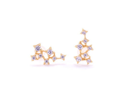 Star Cluster Stud Earring with Zirconia Diamond, 18k Gold Vermeil