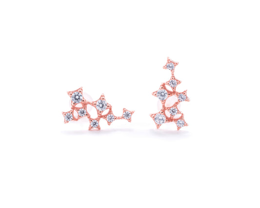 Star Cluster Stud Earring with Zirconia Diamond, Rose Gold Vermeil