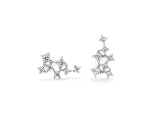 Star Cluster Stud Earring with Zirconia Diamond, White Rhodium Finish