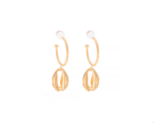 Cowrie Shell Hoop Earrings 18k Gold Over Sterling Silver