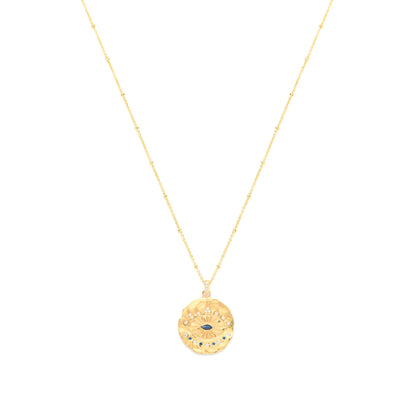 Evil Eye Protection Necklace, 18k Gold over Sterling Silver with Sapphire and White Topaz, High Polish Finish