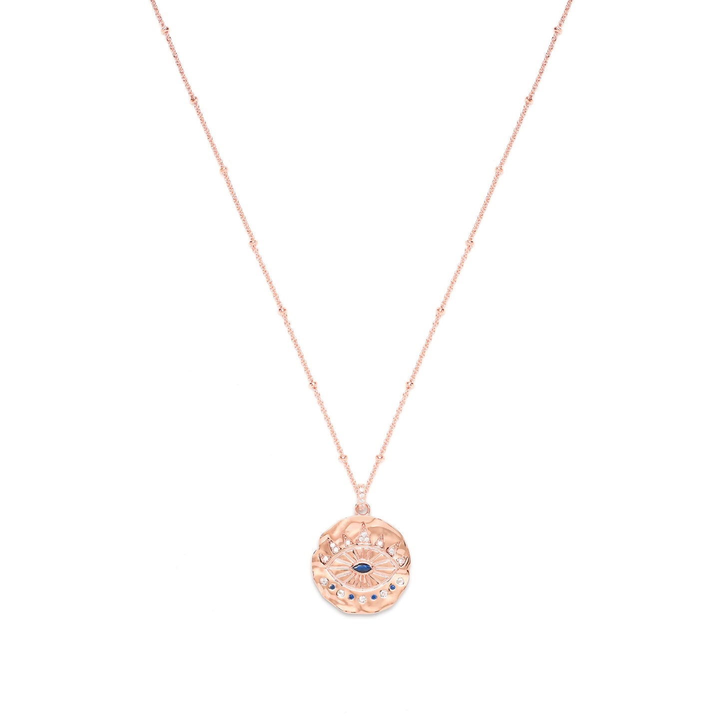 Evil Eye Protection Necklace, 18k Gold over Sterling Silver with Sapphire and White Topaz, High Polish Finish