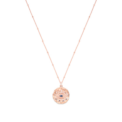 Evil Eye Protection Necklace, 18k Gold over Sterling Silver with Sapphire and White Topaz, High Polish Finish