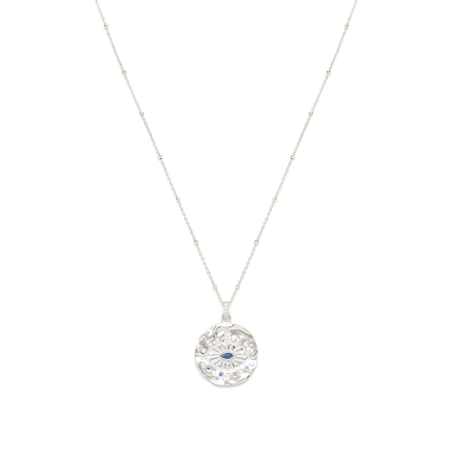 Evil Eye Protection Necklace, 18k Gold over Sterling Silver with Sapphire and White Topaz, High Polish Finish