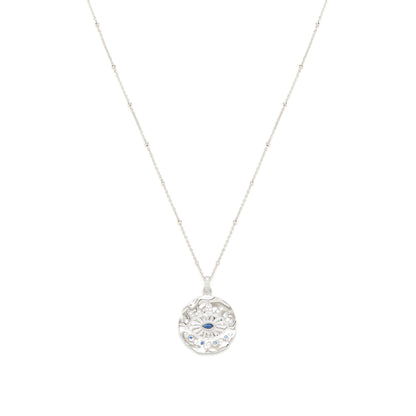 Evil Eye Protection Necklace, 18k Gold over Sterling Silver with Sapphire and White Topaz, High Polish Finish