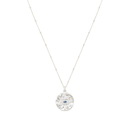 Evil Eye Protection Necklace, Rose Gold over Sterling Silver with Sapphire and White Topaz, High Polish Finish