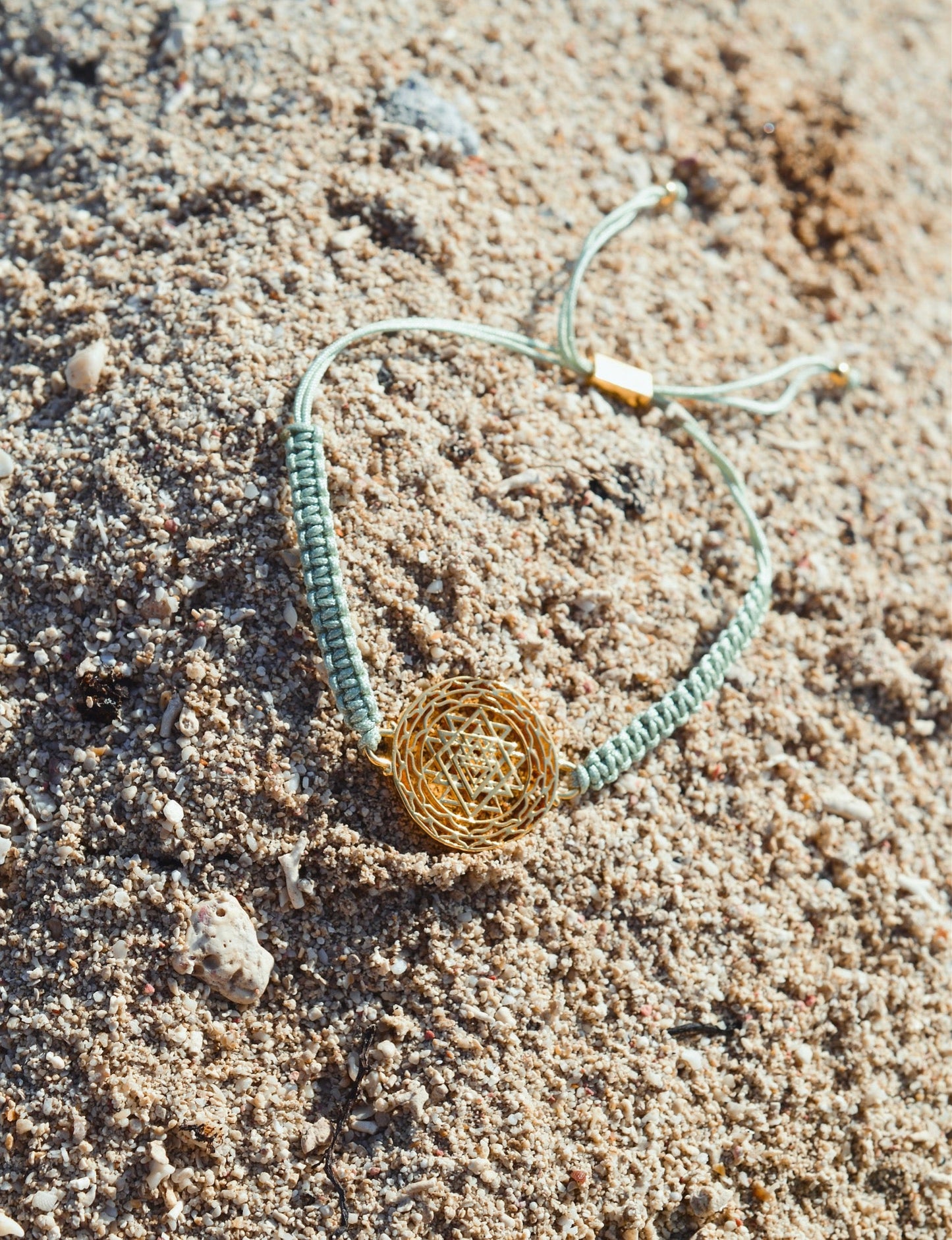 Luck and Prosperity Sri Yantra Friendship Bracelet, White Rhodium, Sage Green, One Size