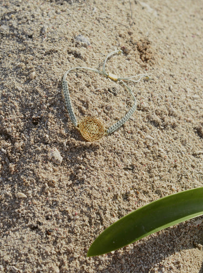 Luck and Prosperity Sri Yantra Friendship Bracelet, 18k Gold, Sage Green, One Size