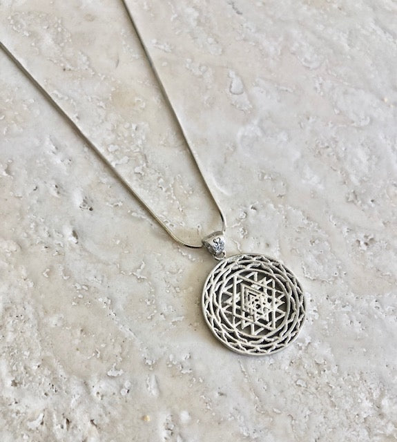 Sri Yantra Supreme Manifestor Necklace, White Rhodium