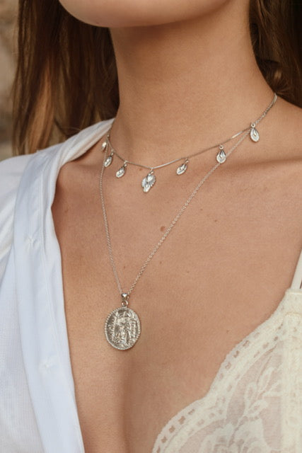 Athena Antique Coin Necklace, White Rhodium