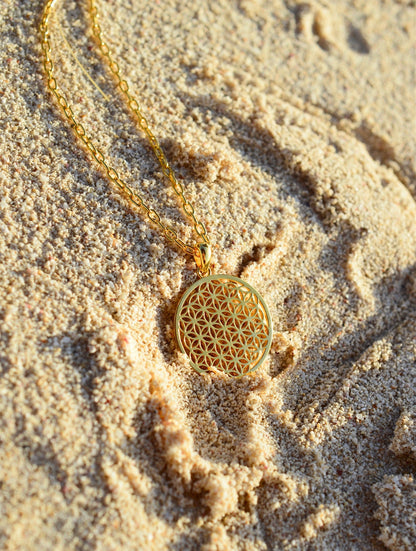 Flower Of Life Necklace, White Rhodium Over Sterling Silver, Link Chain