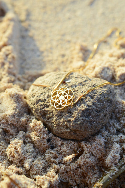 Seed of Life Choker/Y-Style Lariat, Reversible Necklace, 18K Gold