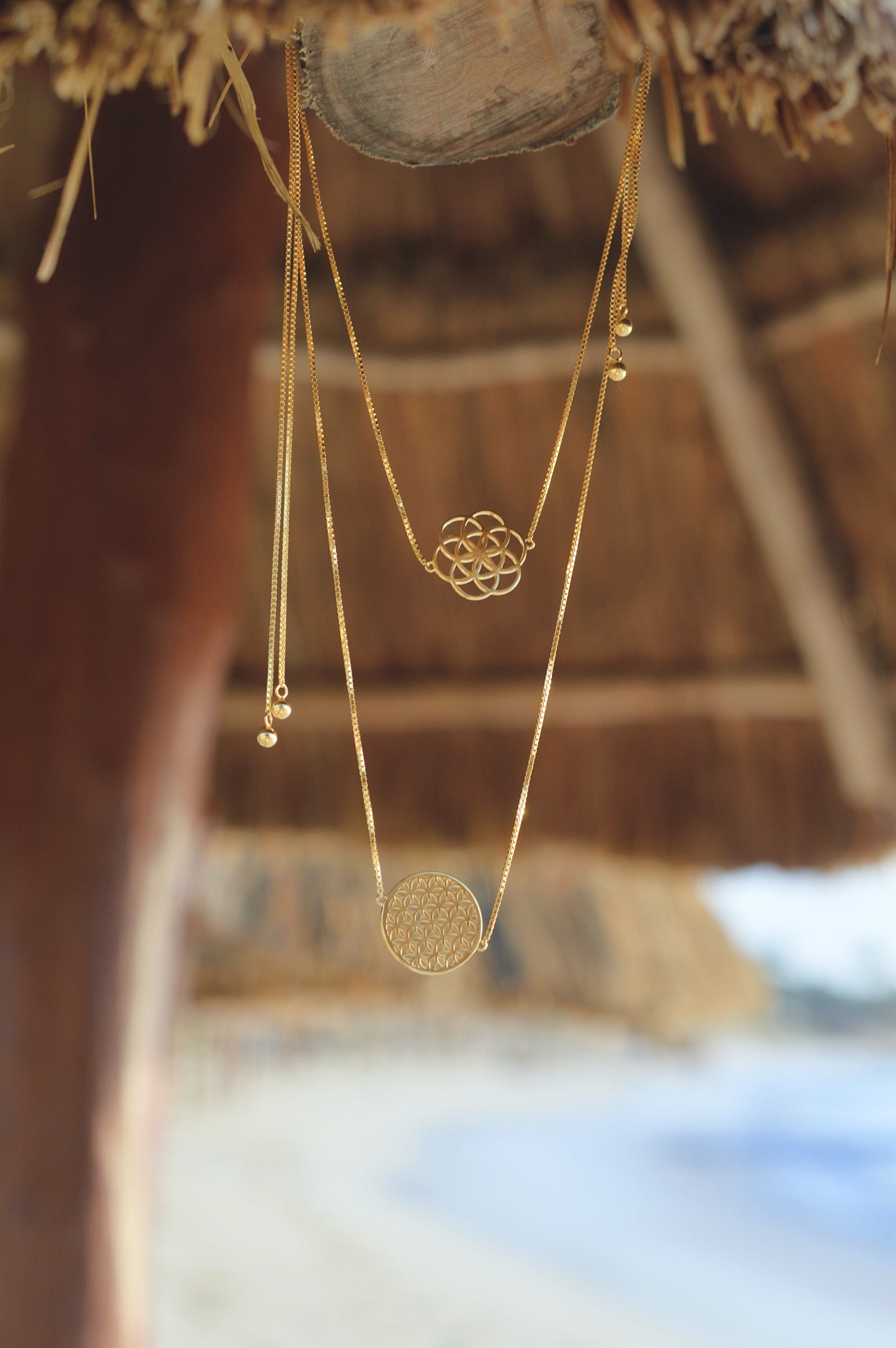 Flower of Life Choker/Y-Style Lariat, Reversible Necklace 18K Gold