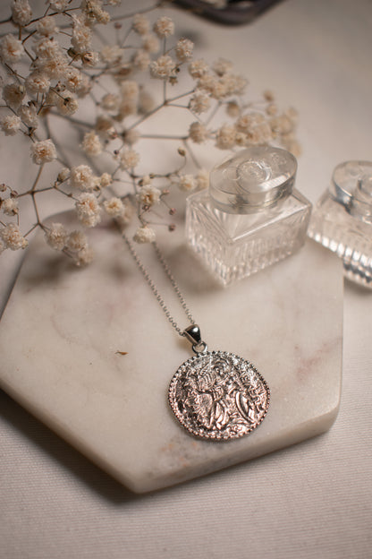 Athena Antique Coin Necklace, White Rhodium